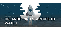 Orlando Inno Startup to watch flyer with a graphic rocket flyer in the night sky