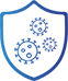 Blue graphic of a shield with three germs inside of it
